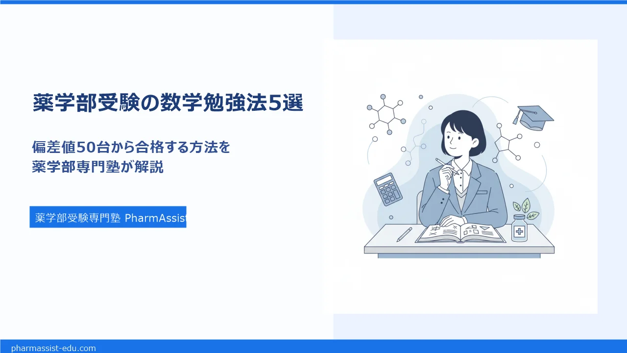 薬学部受験の数学勉強法を学ぶ受験生のイラスト