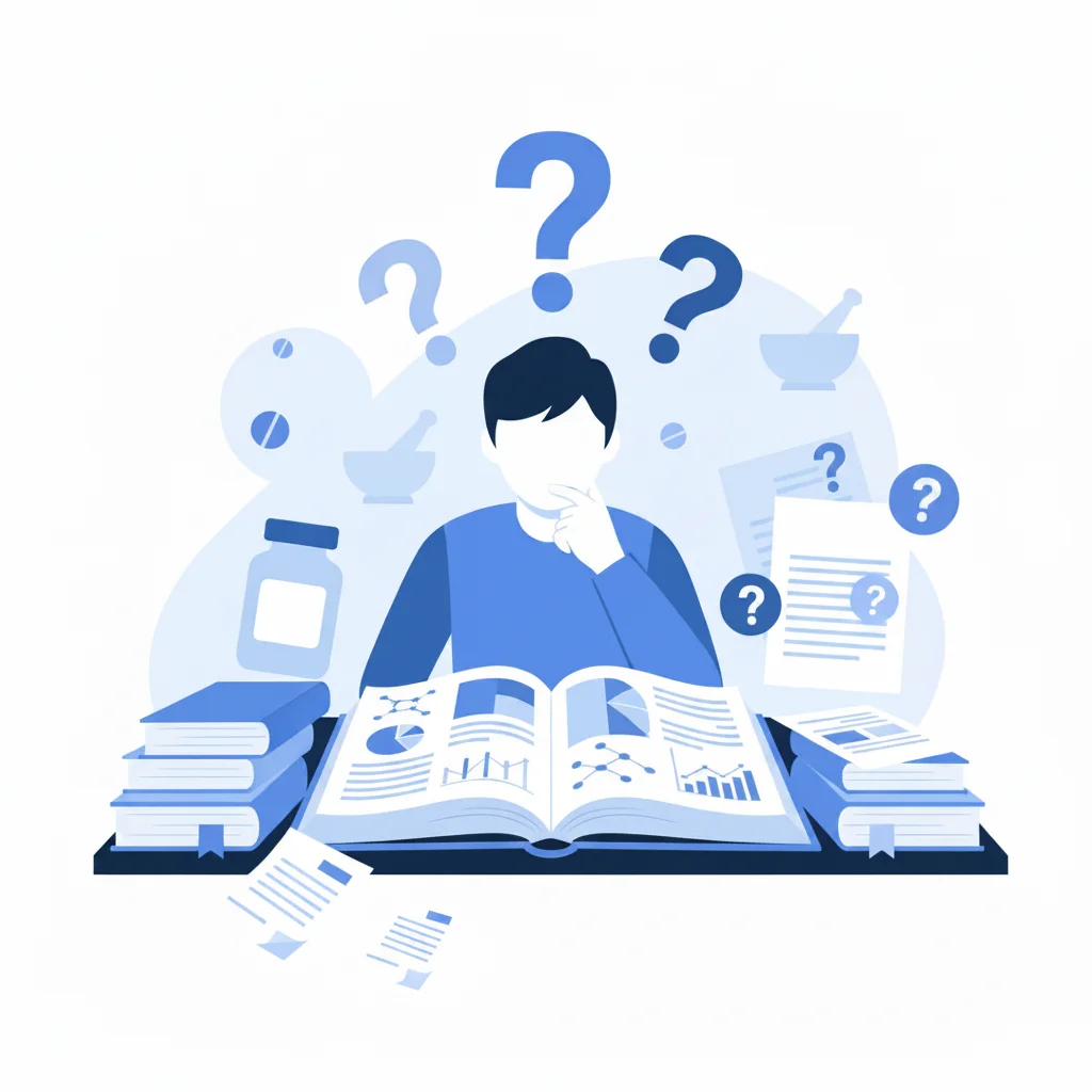 薬学部英語の出題傾向を学ぶ学生のイラスト