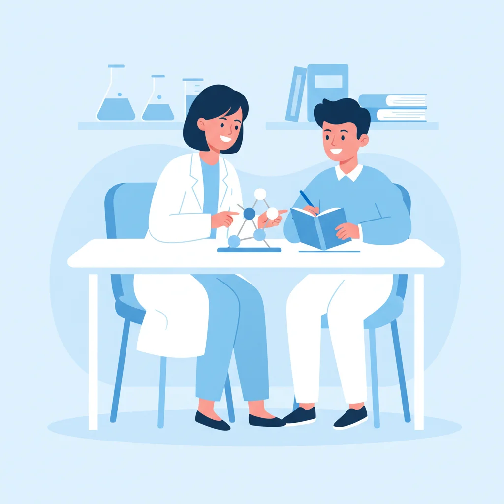 PharmAssistの有機化学指導の様子を示すイラスト