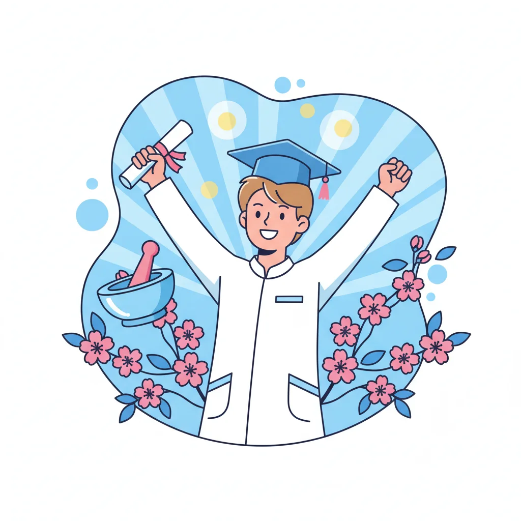 薬学部に合格して喜ぶ学生のイラスト